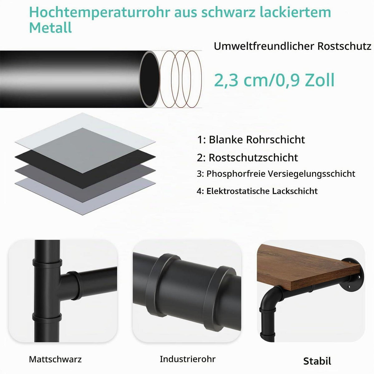 Wandgarderobe mit Ablage im Industrial Design, Vintagebraun/Schwarz