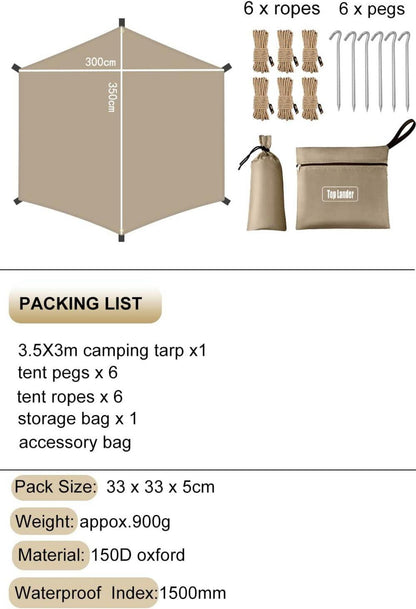 Ultraleichtes Camping Tarp Zelt 3.5x3m Wasserdicht Outdoor Shelter Hängematte