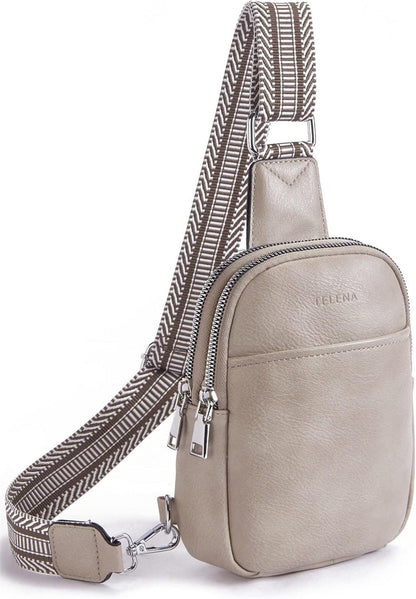 Telena Damen Bauchtasche Crossbody Bag Grau PU Leder