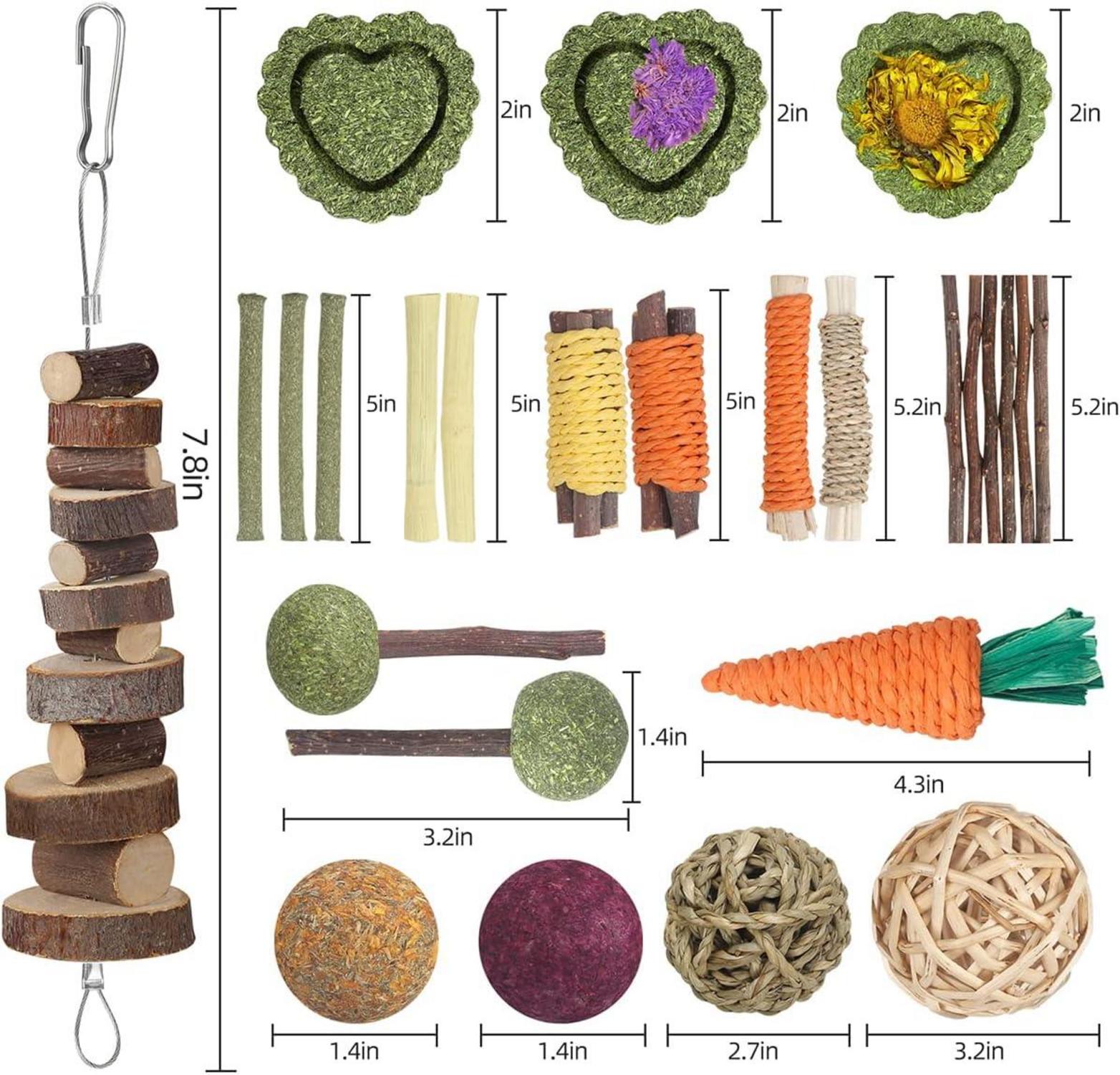 Nagetier-Spielzeug-Set mit 18 natürlichen Kausnacks