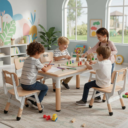 Höhenverstellbares Kindertisch Set mit 4 Stühlen, Gelb