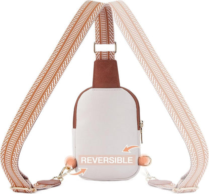 Damen Bauchtasche Kunstleder Crossbody Schultertasche Beige Braun