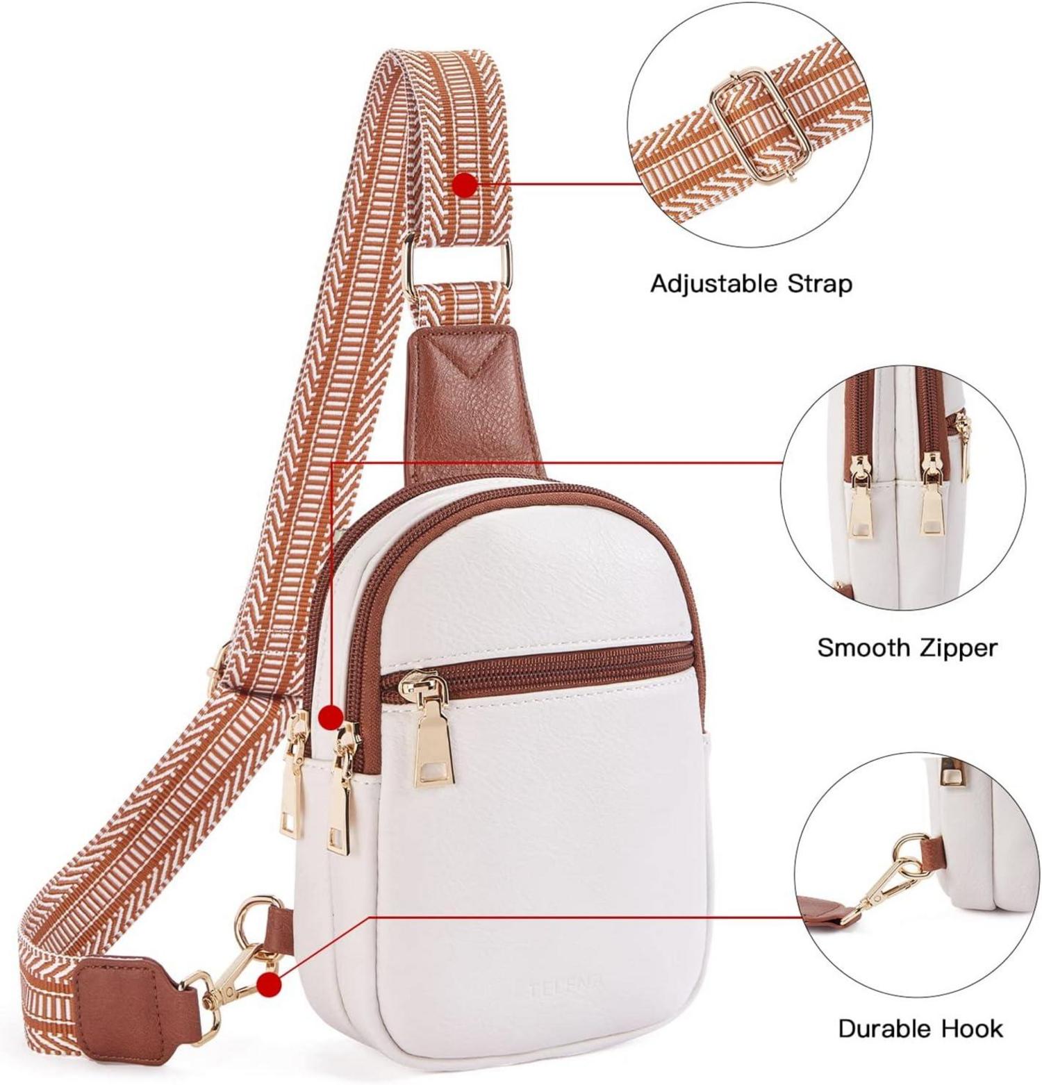Damen Bauchtasche Kunstleder Crossbody Schultertasche Beige Braun