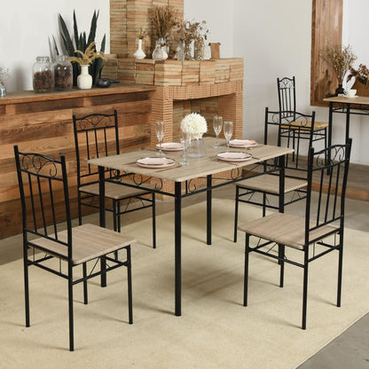 Esszimmer-Set Buchenholz mit Esstisch & 4 Stühlen, Schwarz