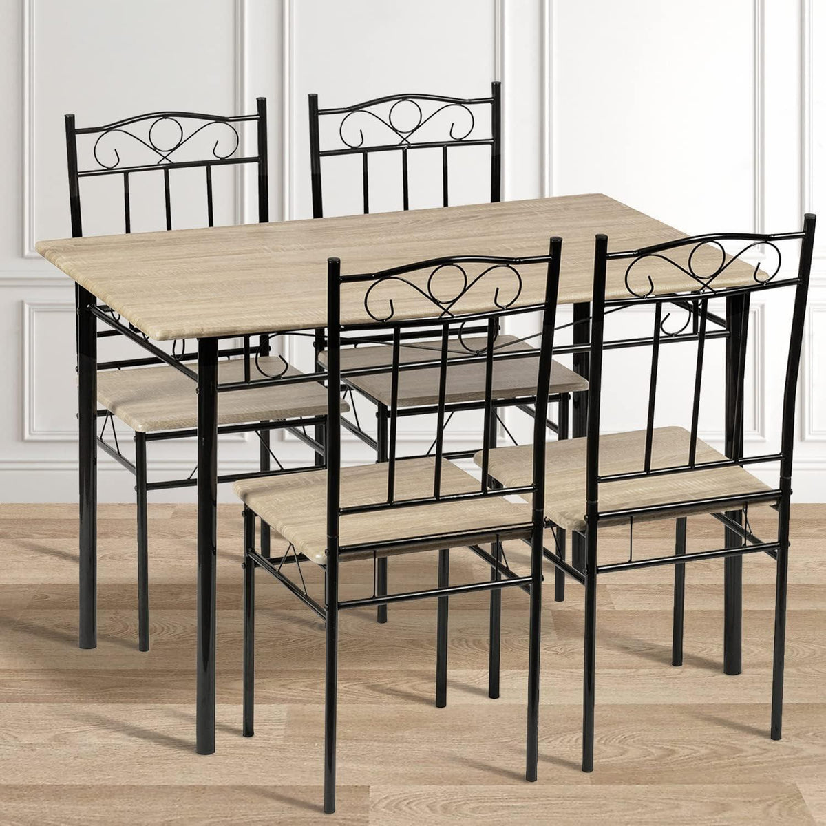 Esszimmer-Set Buchenholz mit Esstisch & 4 Stühlen, Schwarz