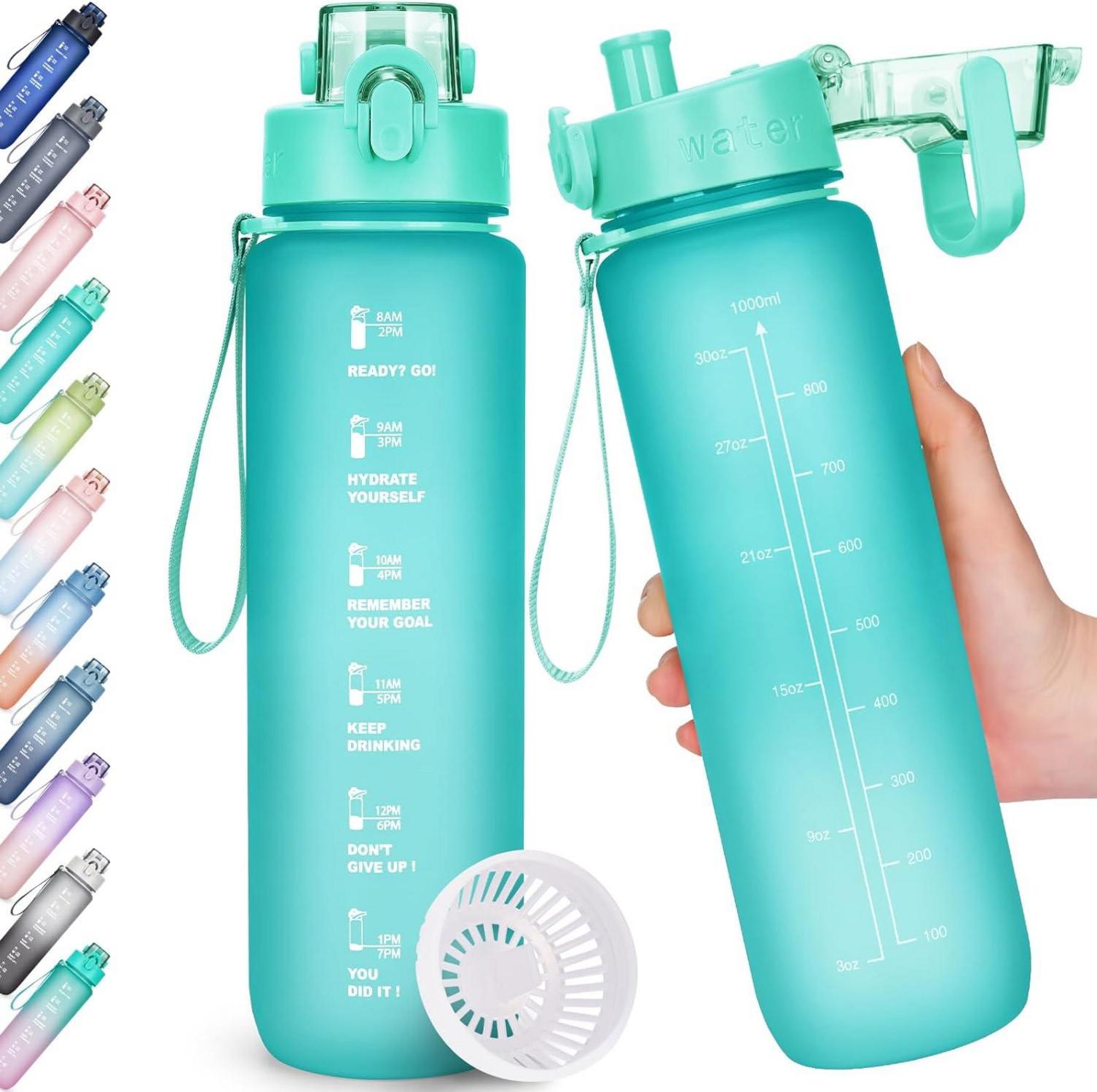 Sport Trinkflasche 1l BPA-frei Auslaufsicher Zeitmarkierung Fitnessdeo