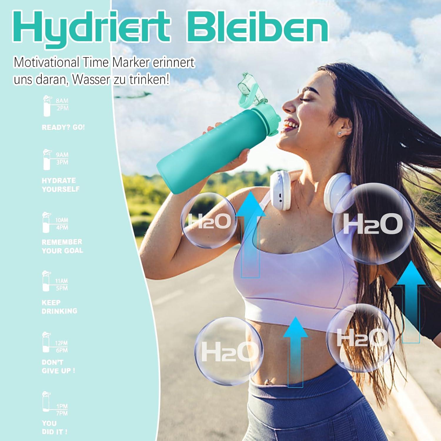 Sport Trinkflasche 1l BPA-frei mit Zeitmarkierung - Auslaufsicher