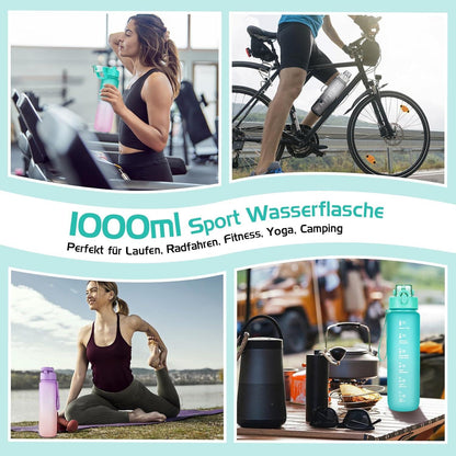 Sport Trinkflasche 1l BPA-frei mit Zeitmarkierung - Auslaufsicher