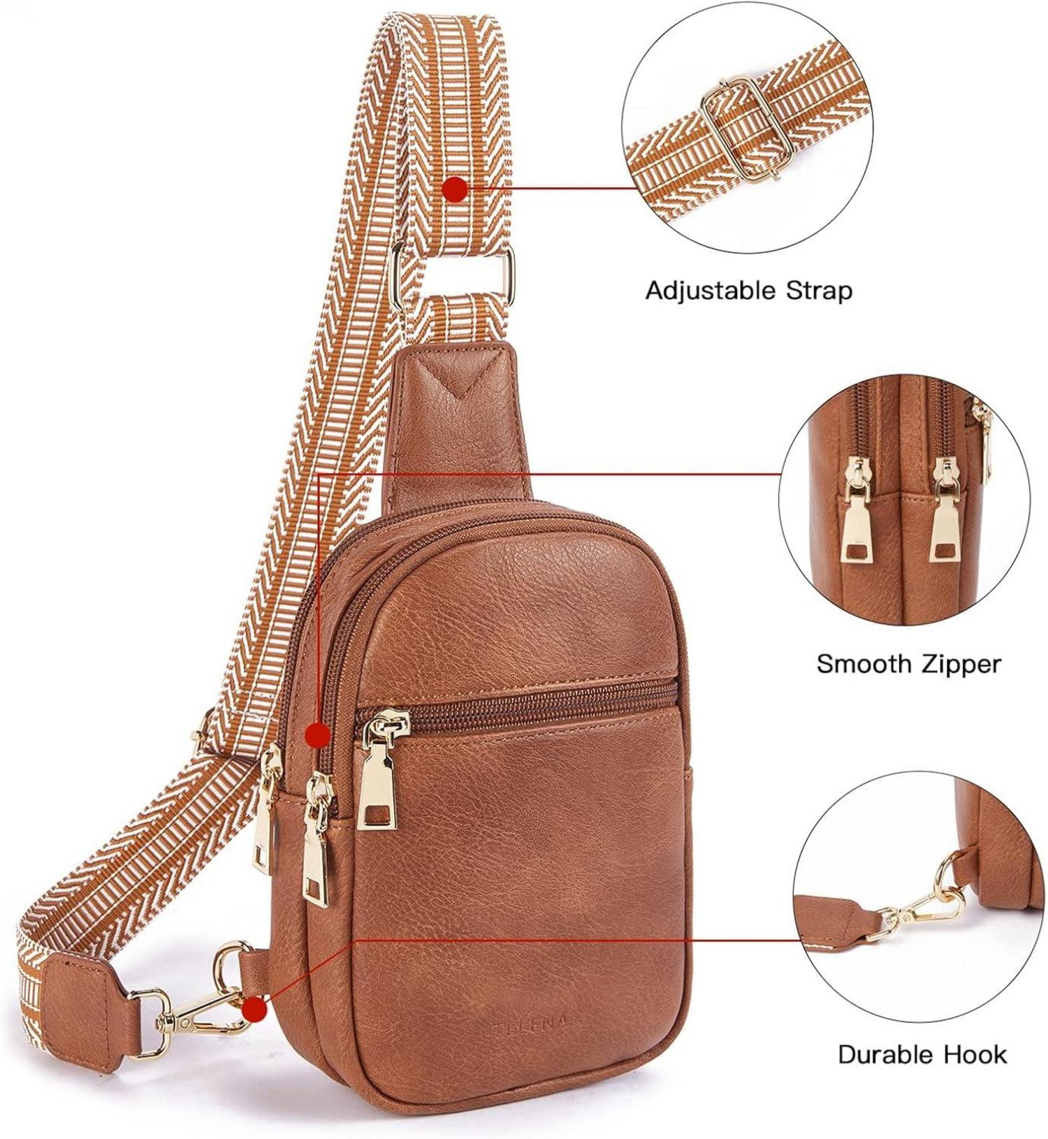 Telena Damen Bauchtasche Brusttasche Crossbody Bag Schultertasche Braun