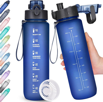 Sport Trinkflasche BPA-frei 1l Auslaufsicher mit Zeitmarkierung
