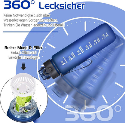 Sport Trinkflasche BPA-frei 1l Auslaufsicher mit Zeitmarkierung