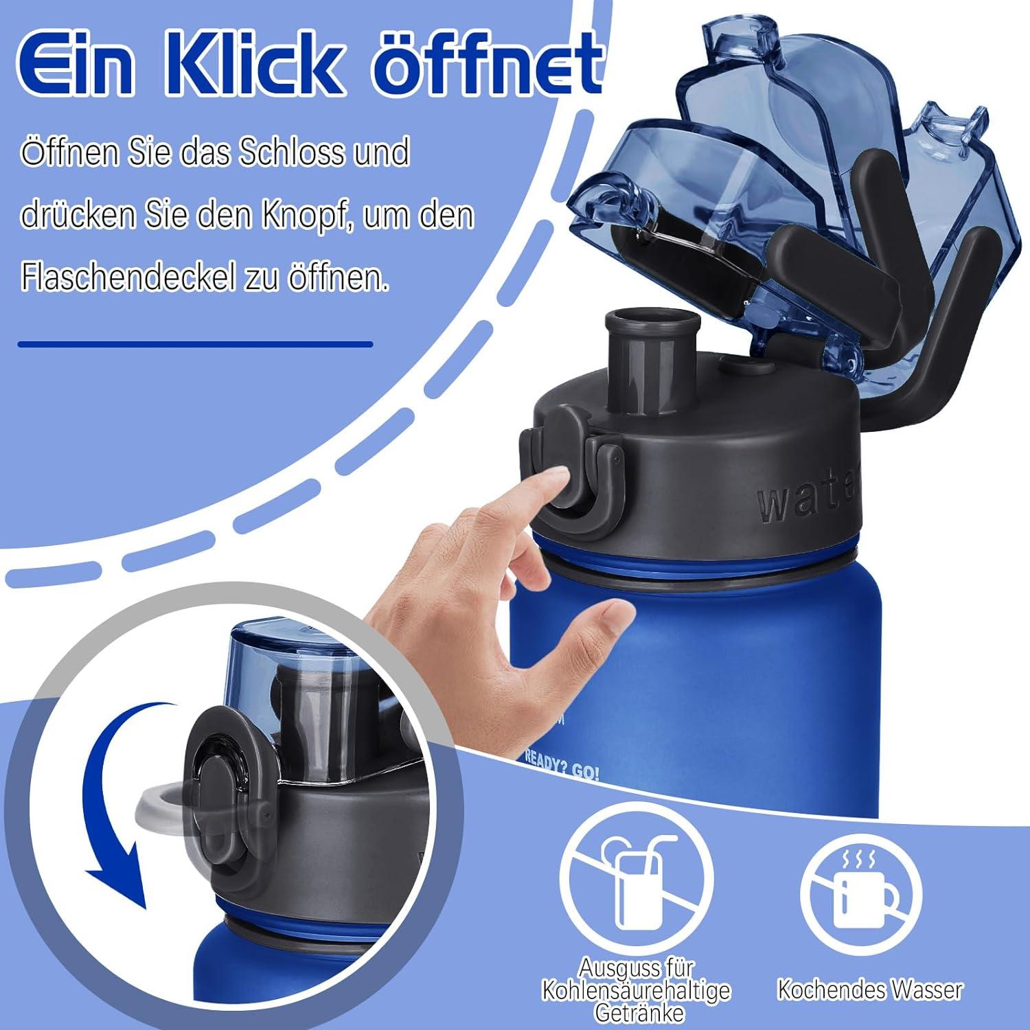 AOHAN Trinkflasche 1l BPA-Frei Auslaufsicher Zeitmarkierung Fitness Büro Yoga