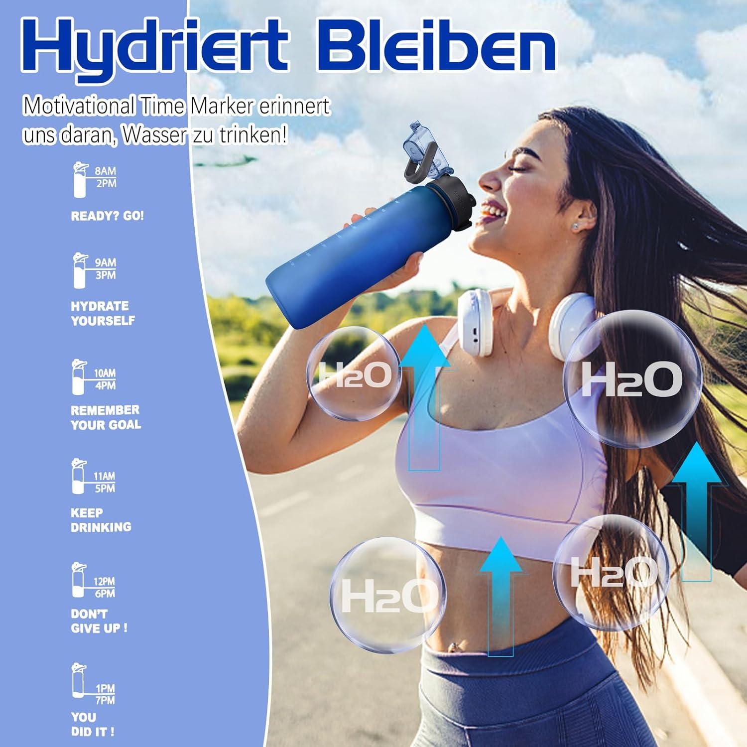 Sport Trinkflasche 1l BPA-frei Auslaufsicher Zeitmarkierung Fitness Büro