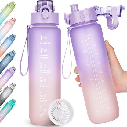 Trinkflasche 1l BPA-Frei Sport Auslaufsicher Zeitmarkierung Fitness