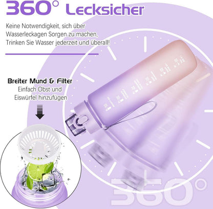 Trinkflasche 1l BPA-Frei Sport Auslaufsicher Zeitmarkierung Fitness