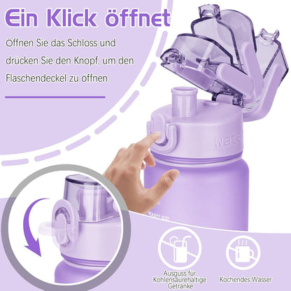 AOHAN Trinkflasche 1l BPA-frei Sport Wasserflasche Auslaufsicher mit Zeitmarkierung