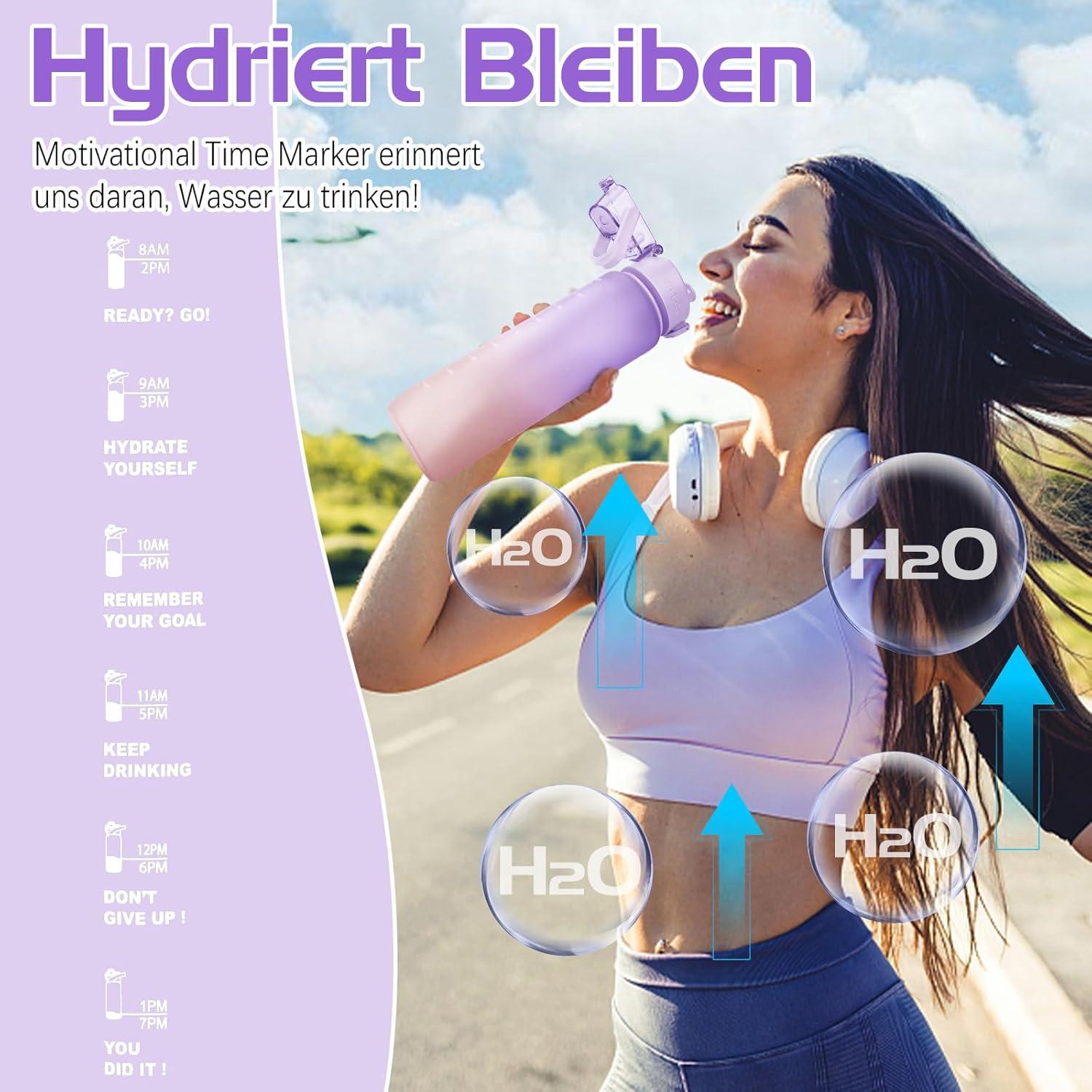 Sport Trinkflasche 1l BPA-frei Auslaufsicher Zeitmarkierung Fitness