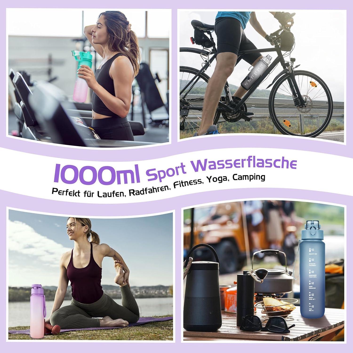 Sport Trinkflasche 1l BPA-frei Auslaufsicher Zeitmarkierung Fitness