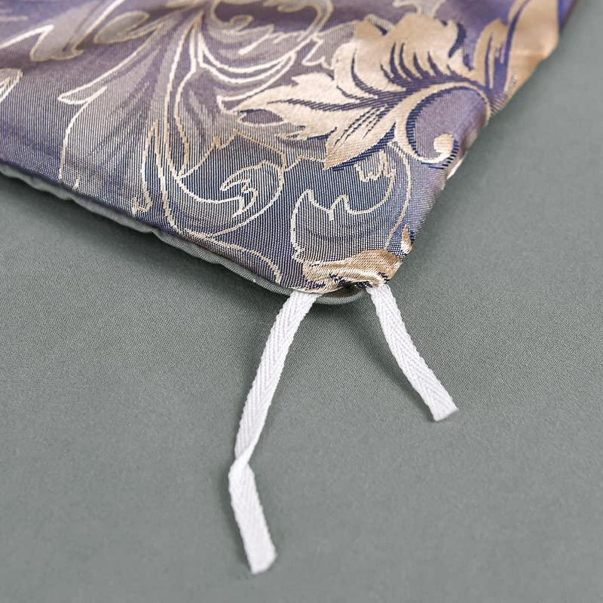Satin Bettwäsche-Set Gold Blau Blumenmuster 200x220+80x80