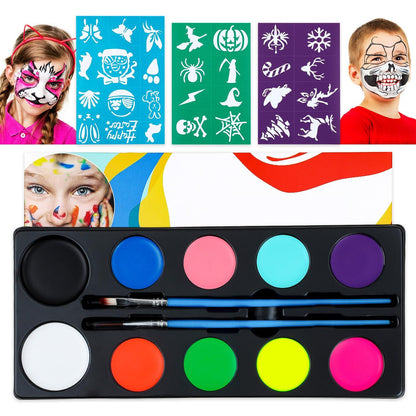 Bodypainting Farben 10 Farben Wasservermalbar 2 Pinsel 28 Schablonen