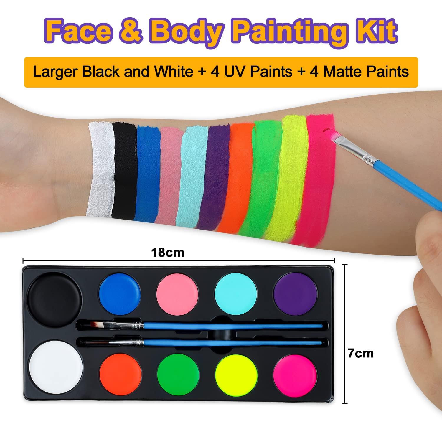 Face Paint Set 10 Colors with 2 Brushes 28 Stencils