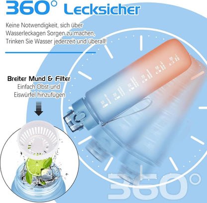 Trinkflasche 1l BPA-frei Sport Auslaufsicher Orange Blau