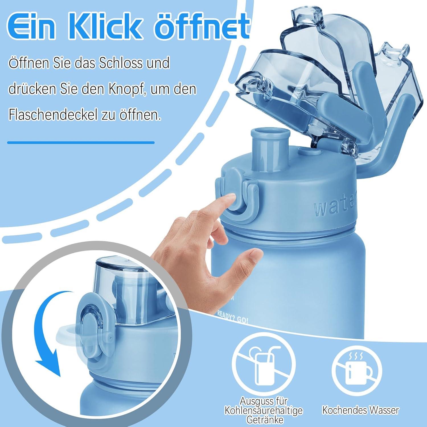 AOHAN Trinkflasche 1l BPA-frei Sportflasche Auslaufsicher Zeitmarkierung Fitness Büro Schule Yoga Outdoor