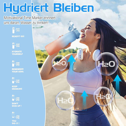 Sport Trinkflasche 1l BPA-frei Auslaufsicher Zeitmarkierung für Fitness Büro