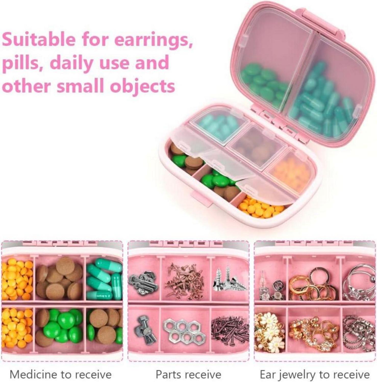 Tablettenbox 7 Tage Pillendose 8 Fächer BPA Frei für Medikamente Vitamine Fischöl Hygienisch Rosa