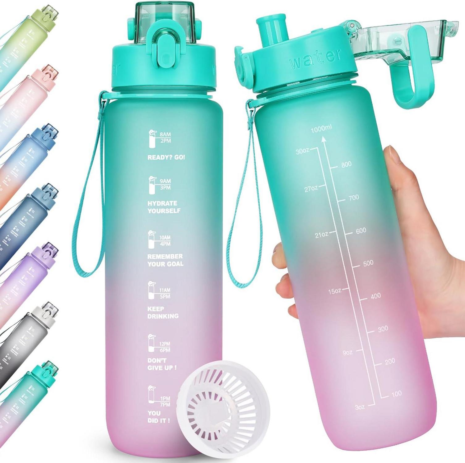 Trinkflasche 1l BPA-frei Sport Auslaufsicher mit Zeitmarkierung