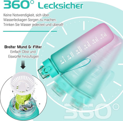 Trinkflasche 1l BPA-frei Sport Auslaufsicher mit Zeitmarkierung