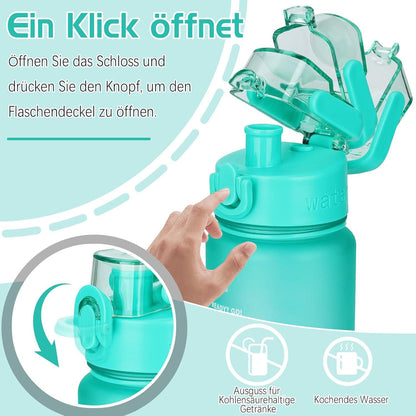 Trinkflasche 1l BPA-Frei Auslaufsicher mit Zeitmarkierung Fitness Büro Outdoor