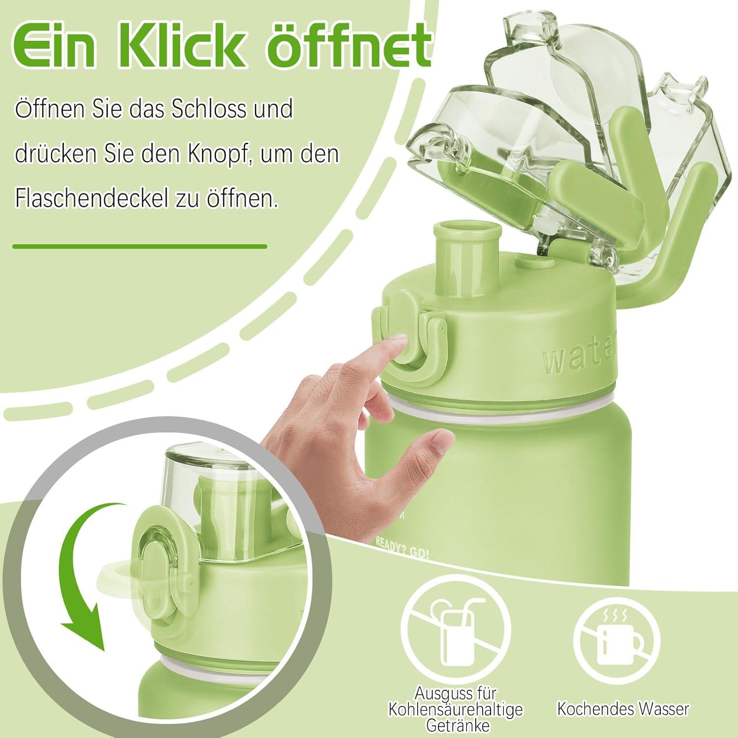 AOHAN Trinkflasche 1l BPA-Frei Sportflasche Zeitmarkierung Fitness Büro Yoga