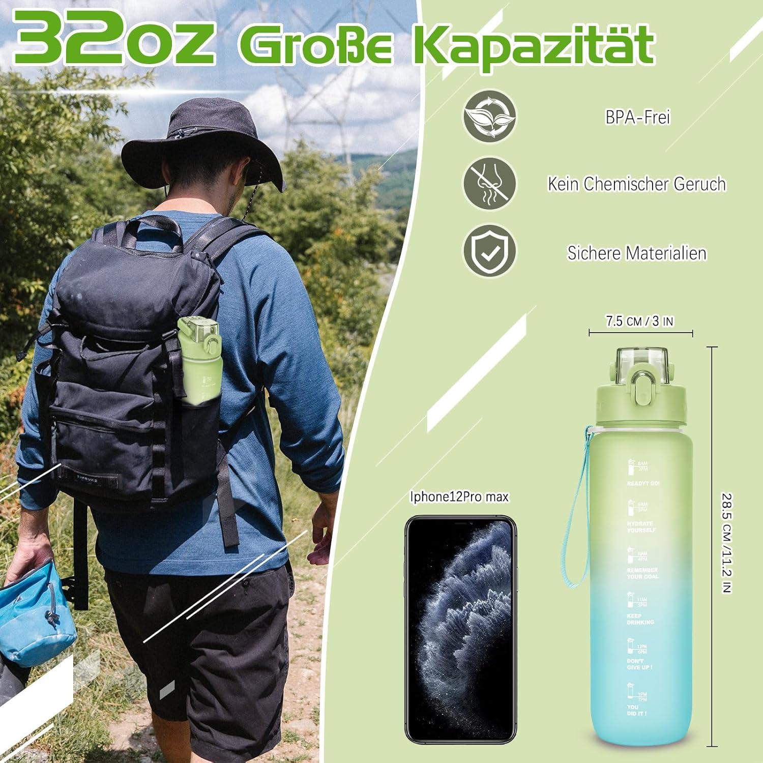 Sport Trinkflasche 1l BPA-frei Auslaufsicher Zeitmarkierung Fitness