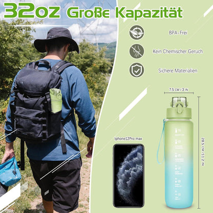 Sport Trinkflasche 1l BPA-frei Auslaufsicher Zeitmarkierung Fitness