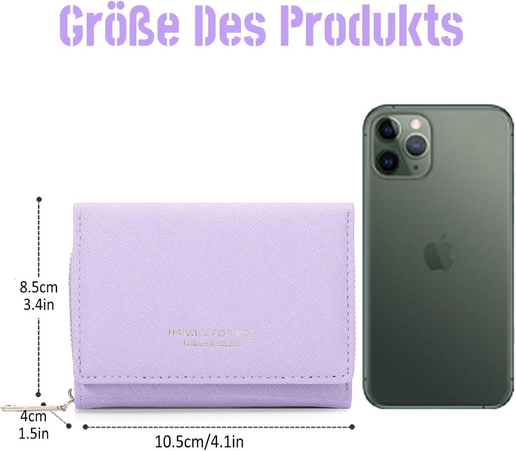 Damen Geldbeutel Klein mit Münzfach, 7 Kartenfächer, Lila