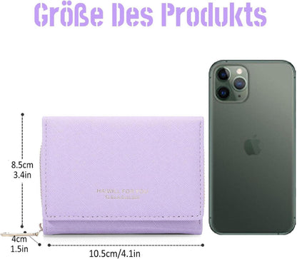 Damen Geldbeutel Klein mit Münzfach, 7 Kartenfächer, Lila