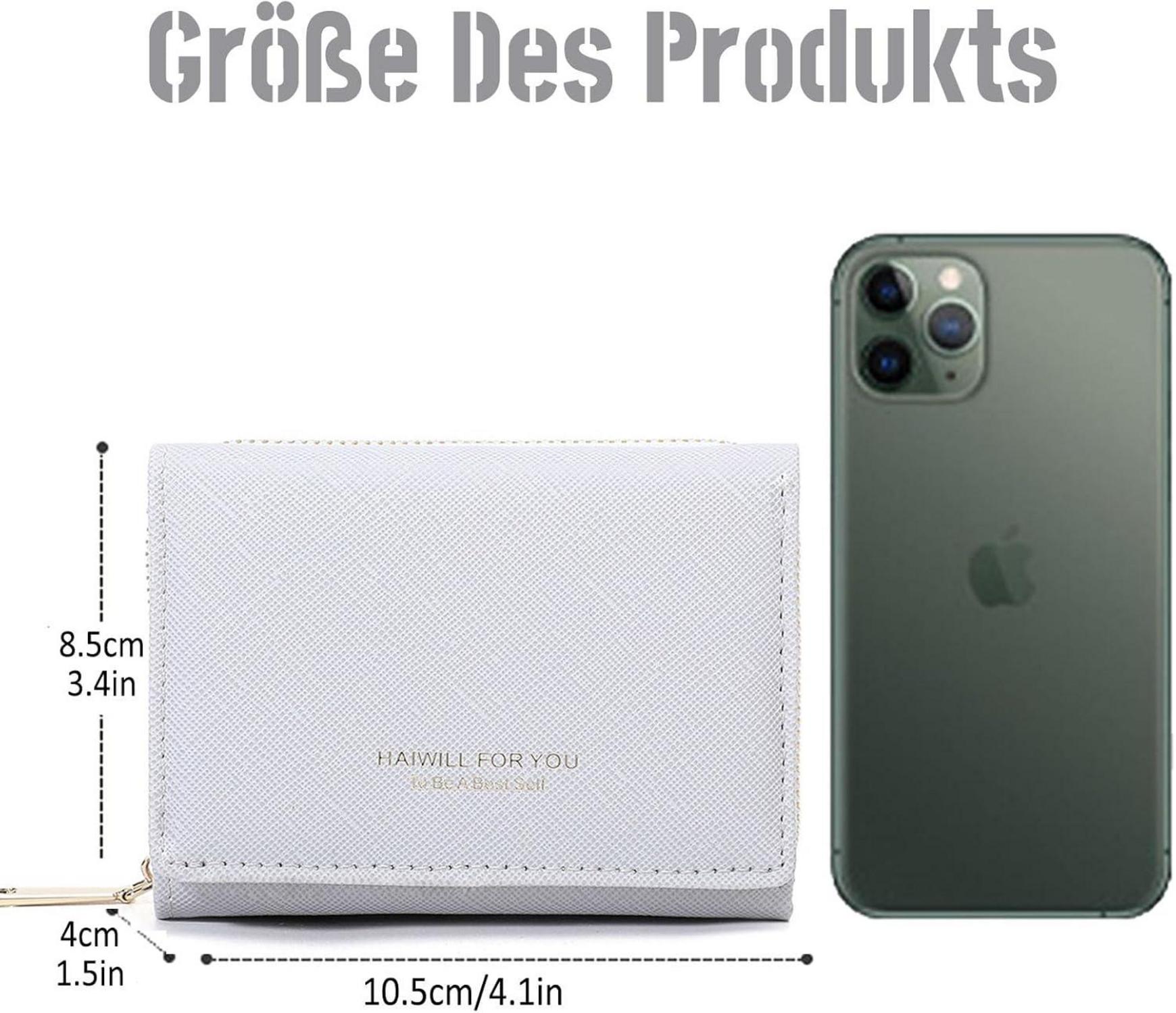 HAIWILL Geldbeutel Damen Klein PU Leder mit Münzfach und Kartenfächern in Grau