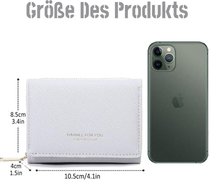HAIWILL Geldbeutel Damen Klein PU Leder mit Münzfach und Kartenfächern in Grau