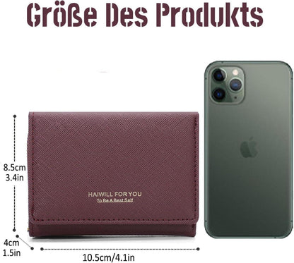 Damen Geldbeutel Klein mit Münzfach und Kartenfächern, Saffiano Leder rot