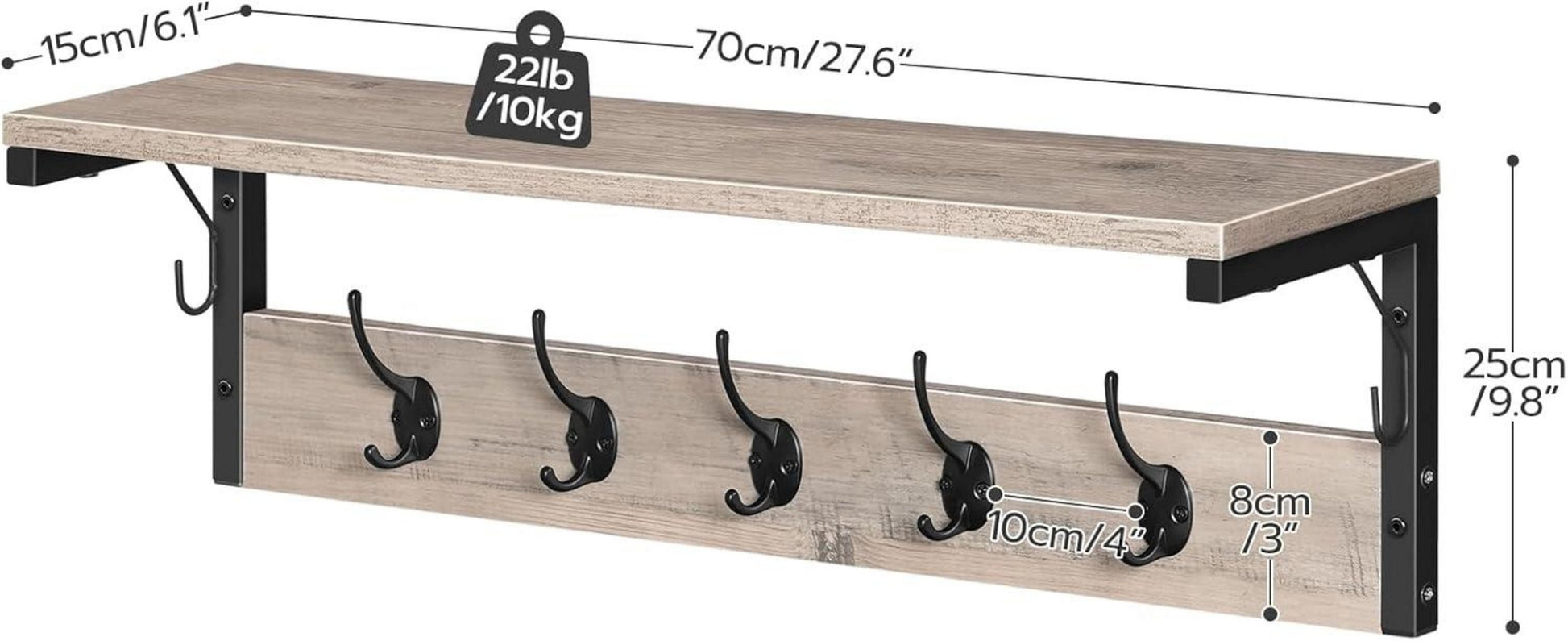 Wandgarderobe Wandregal 7 Haken Ablage Hängeregal Garderobenleisten