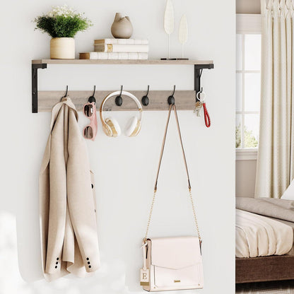 Wandgarderobe mit 7 Haken und Ablage, Wandregal für Flur und