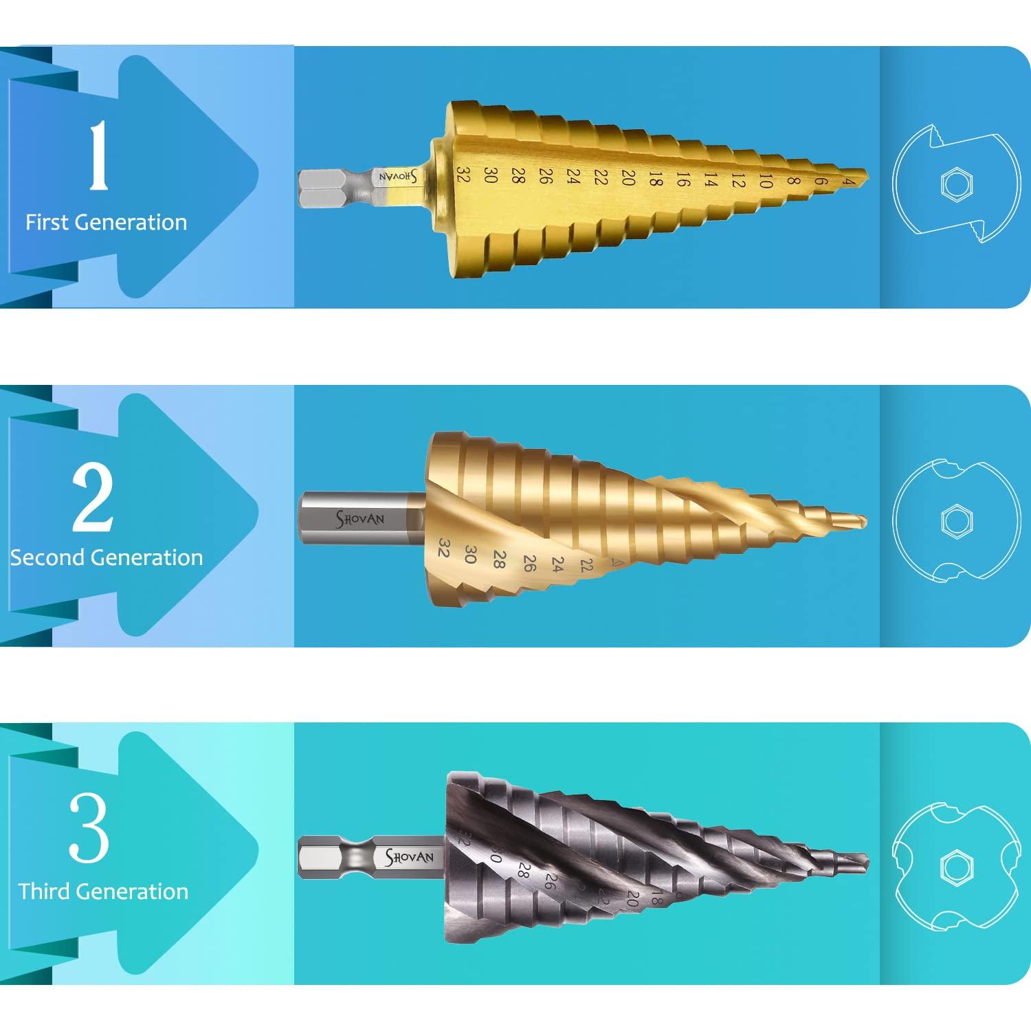 3tlg HSS Stufenbohrer Bohrersets 4-12mm 4-20mm 4-32mm Cone Drill Bits