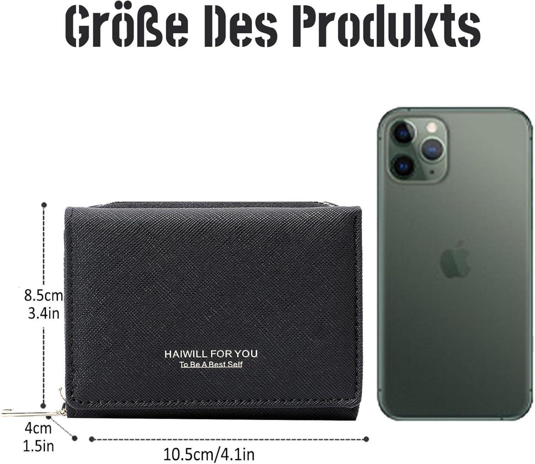 HAIWILL Geldbörse Damen Klein mit Münzfach und Kartenfächer, Saffiano Schwarz