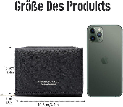 HAIWILL Geldbörse Damen Klein mit Münzfach und Kartenfächer, Saffiano Schwarz