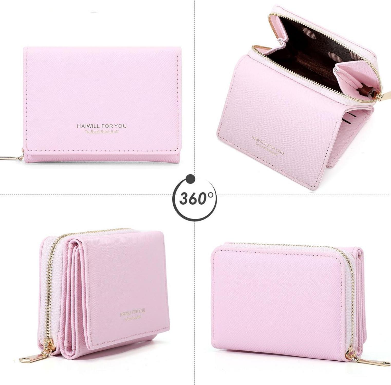 Damen Geldbeutel Klein Saffiano Rosa PU Leder 7 Kartenfächer