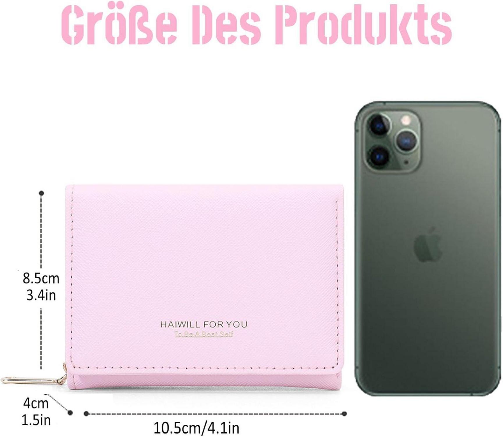 HAIWILL Geldbeutel Damen Klein PU Leder mit Münzfach 7 Kartenfächern Saffiano Rosa