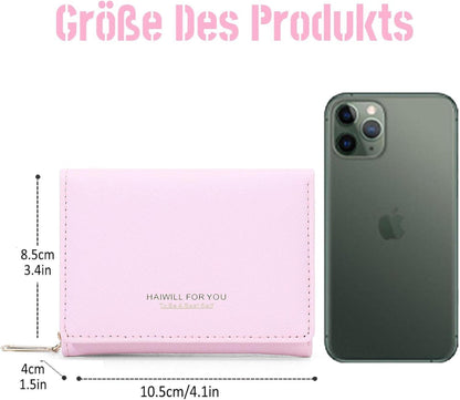 HAIWILL Geldbeutel Damen Klein PU Leder mit Münzfach 7 Kartenfächern Saffiano Rosa