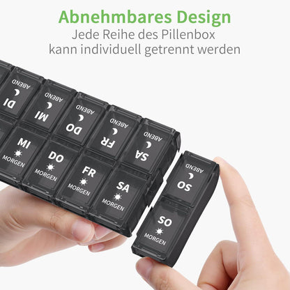 Große Deutsche Tablettenbox 7 Tage 2 Fächer, Abnehmbar