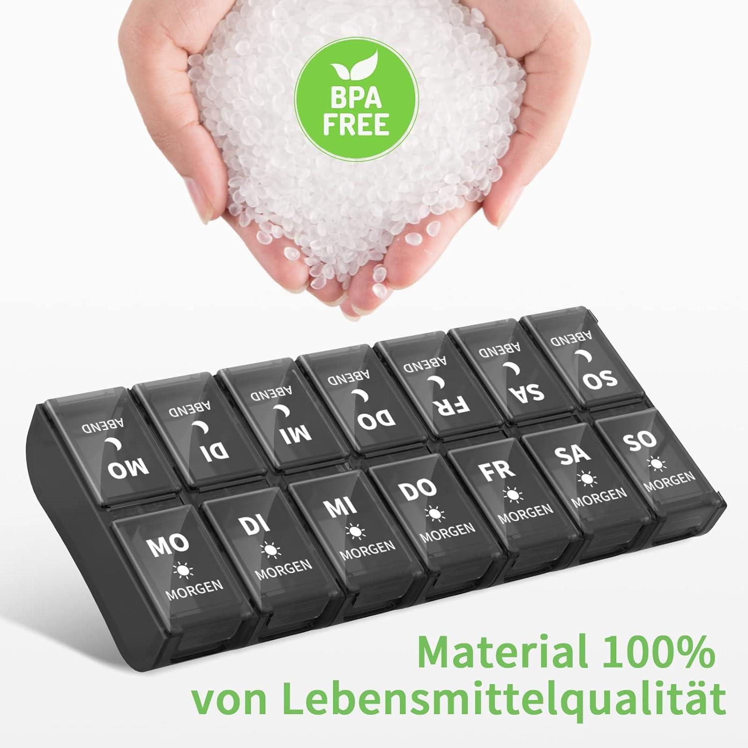 Tablettenbox 7 Tage 2 Fächer, Abnehmbar Pillendose, Medikamentenbox